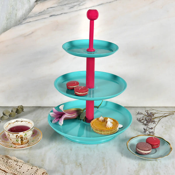Elan Knob Three Tier Cake Cupcake and Dessert Stand Metal (Aqua)