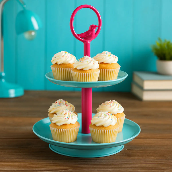 Elan Tweet Two Tier Metal Cake and Cupcake Stand (Aqua Pink)
