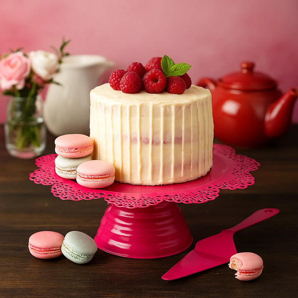 Elan Scallop Cake Stand with Server (Rubine Pink)