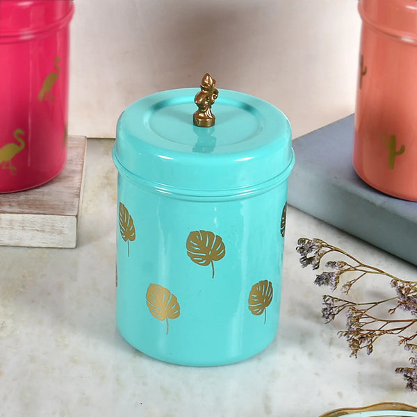 Elan Split Leaf Canister Jar (650ml, Aqua)
