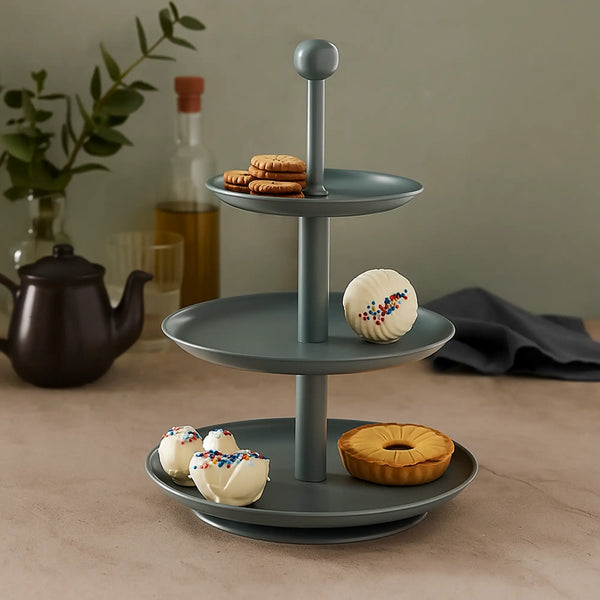 Elan Knob Three Tier Cake Cupcake and Dessert Stand Metal (Moss Green)