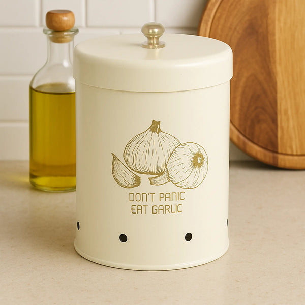 Elan Country Garlic Storage Bin, Vegetable Organizer for kitchen (Off White)