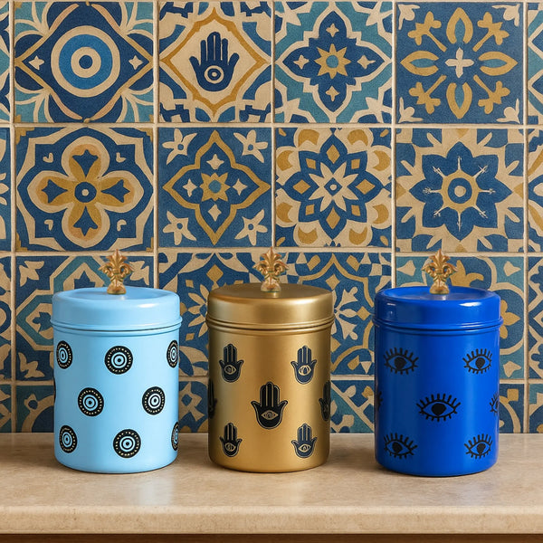 Elan Marrakesh Food Storage Jars, Canisters for Kitchen (Set of 3, 650ml each, Multicolor)
