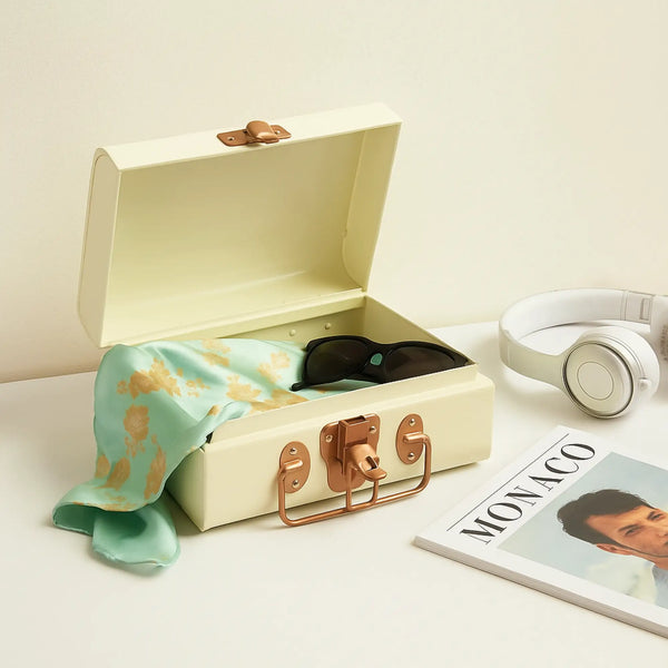 Elan Vintage Storage Trunk Box (Off White with Gold Accesories)