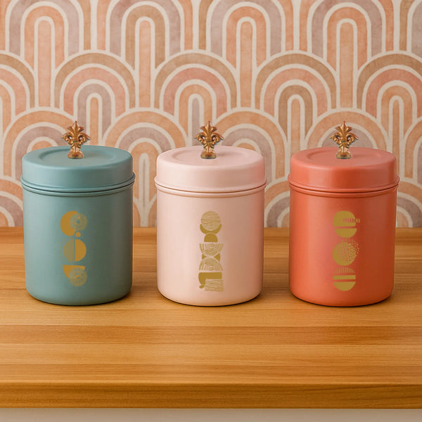 Elan Boho Chic Food Storage Jars, Canisters for Kitchen (Set of 3, 650ml each, Multicolor)