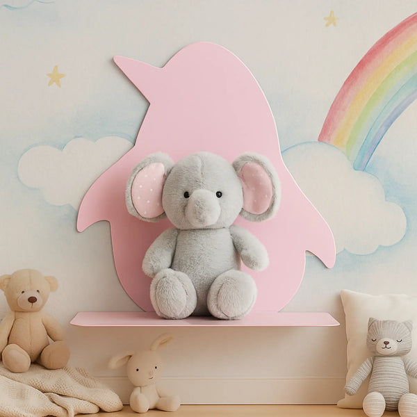 Mr Penguin Wall Shelf for Kids (Powder Pink)