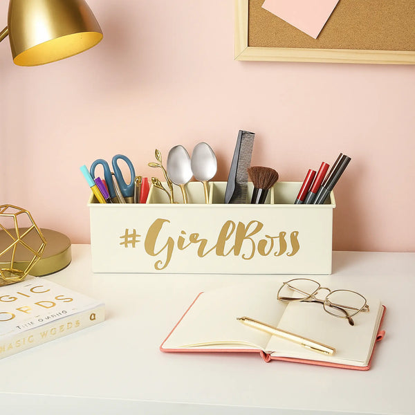 Elan Girlboss Desk Organizer, Cosmetic Organizer, Gadget Organiser (4 Compartment Off White)