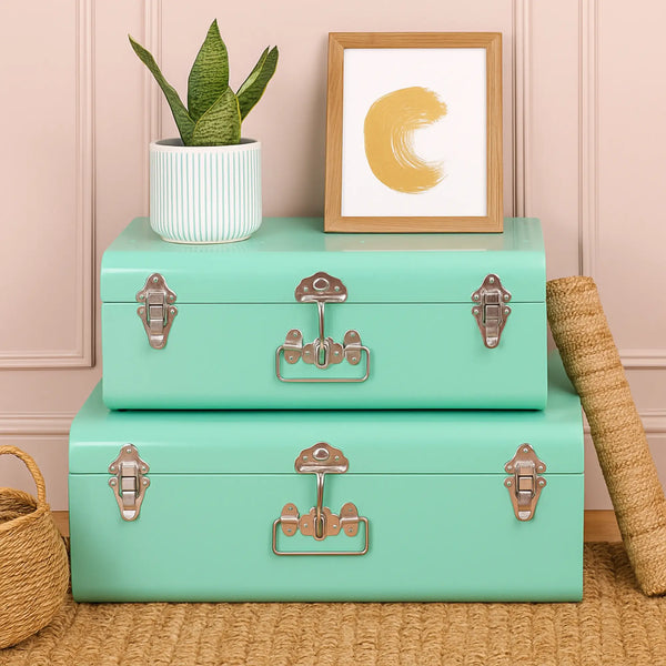 Elan Vintage Metal Buxa Trunk (Set of 2, Aqua)