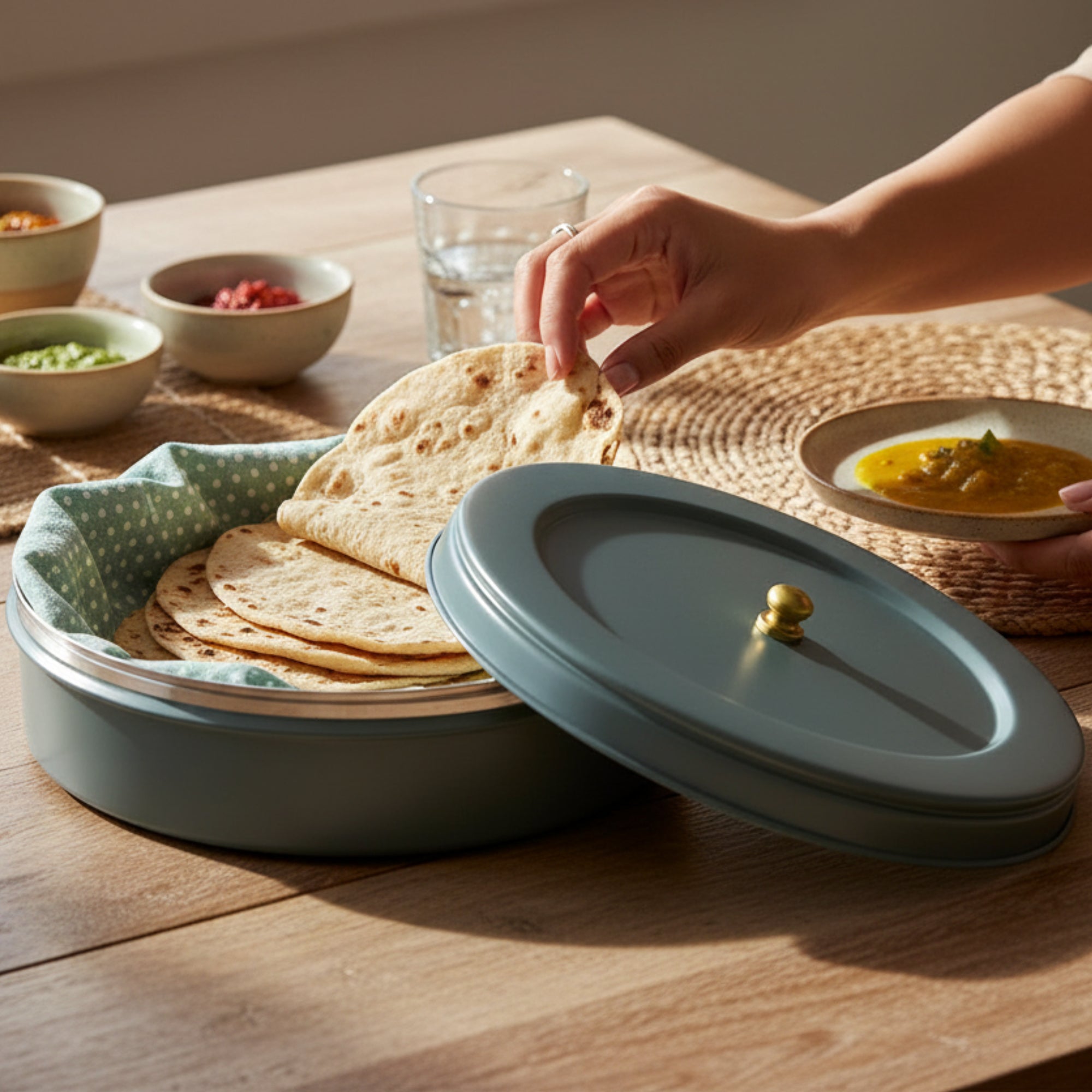 Premix Storage Roti Buy Elan Round Storage Roti Snack Box (Stainless Steel Moss Green ...