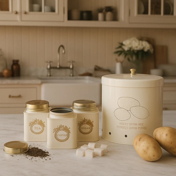 Elan Pack of Tea, Sugar & Coffee and Potato Storage Container (Set of 4, Off White)