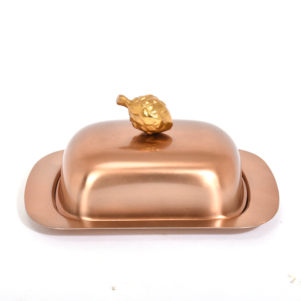 Elan Acorn Butter Dish, Stainless Steel (100gm, Copper Color)