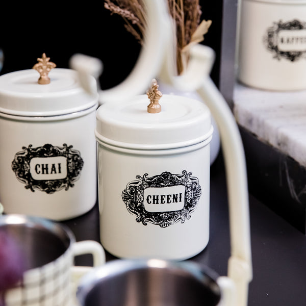 Elan Stainless Steel Round Chai and Cheeni Canister (Set of 2, Off White, 500 ml)