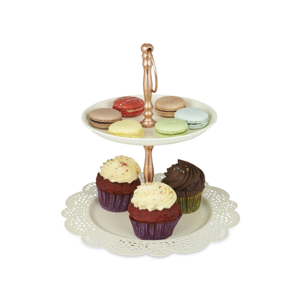 Elan Flourish Two Tier Cake Cupcake and Dessert Stand (Metal, Off White)
