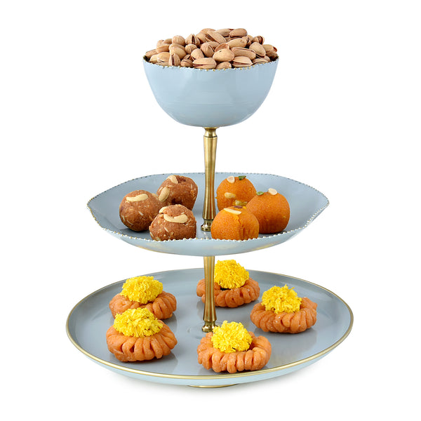 Elan Kesar 3 Tier Cake Stand, Cupcake and Dessert Stand Perfect for Weddings | Birthday Party ( Sage Green, Gold)