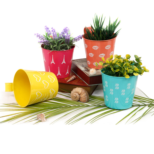 Elan Amour Planter Collection Pots for Balcony (Set of 4, Multicolor)
