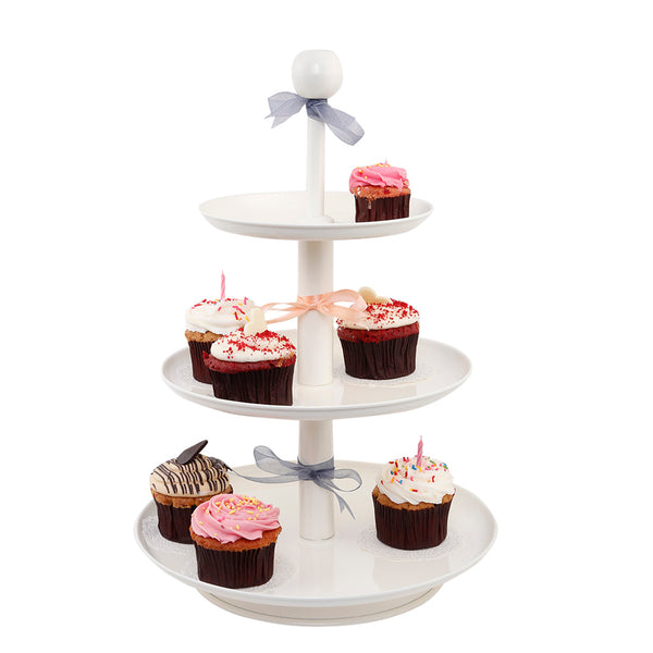 Elan Knob Three Tier Cake Cupcake and Dessert Stand (Metal)