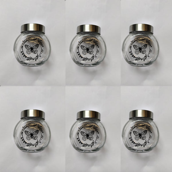 Elan Butterfly Glass Storage Jar  (Set of 6, 180 ML Each)