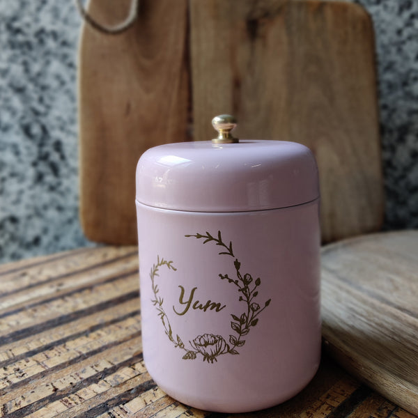 Elan Yum Canister for Kitchen, Tea, Sugar, Cookies Storage Jar, Stainless Steel, ( 700 ml, Powder Pink)