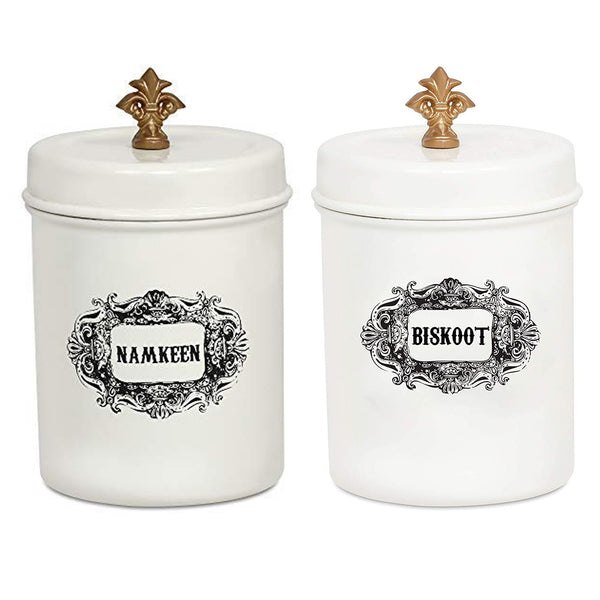 Elan Stainless Steel Round Namkeen Biskoot Canisters(Set of 2, Off White, 500 ml)