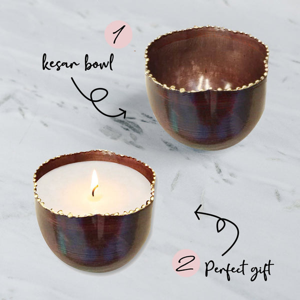 Elan Oslo Kesar Bowl and Candle Set (Small, Copper Finish)