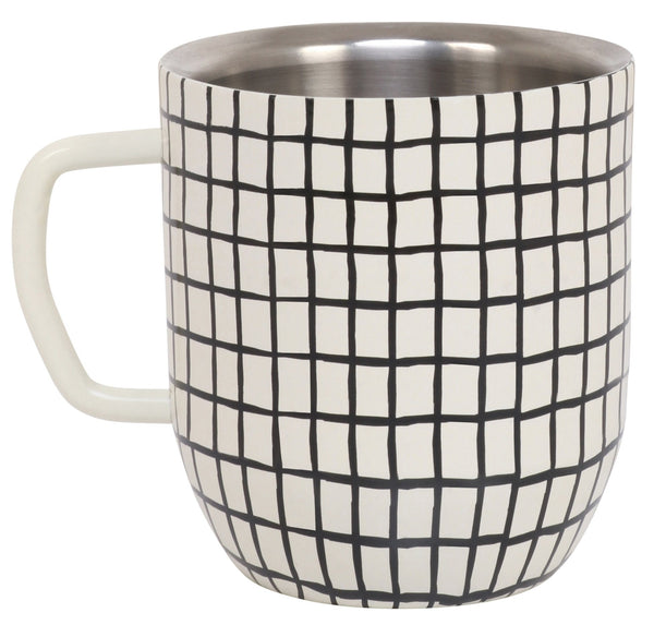 Elan Double Walled Stainless Steel Cup (Grid Print, 300 ml)