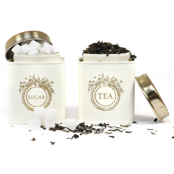 Elan Dreamer Tea & Sugar Canister (500ml, Off White, Set of 2)