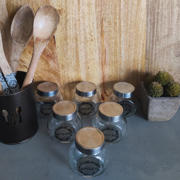 Elan Glenna Spice Glass Jars Set (Set of 6, 180 ML Each)