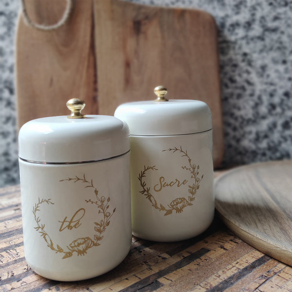 Elan Tea and Sugar Canisters for Kitchen, Storage Jar, Stainless Steel, (Set of 2, Off White)